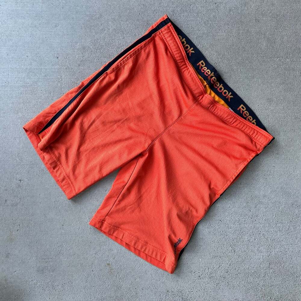 Reebok PlayDry Athletic Mesh Gym Shorts Orange Black